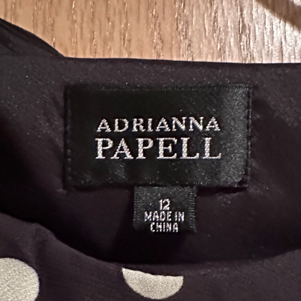 Adrianna Papell Black Dress with Cream Polka Dots and Ruffles - Picture 3 of 9